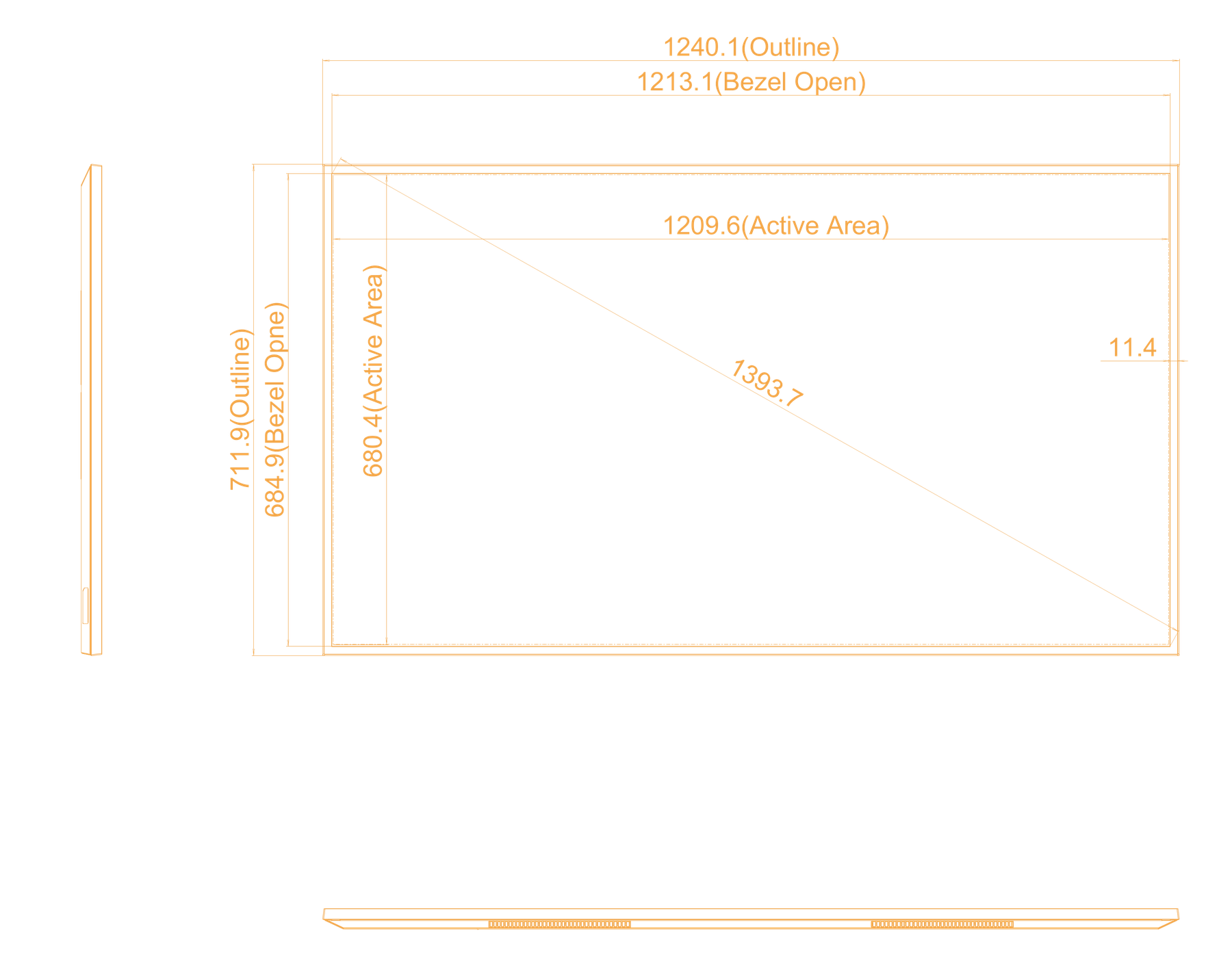 LG 55UH5Q front dimension drawing